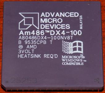AMD Am486 DX4-100 CPU (A80486DX4-100NV8T) 3 Volt, Win-Logo, Sockel 3, Malaysia 1995